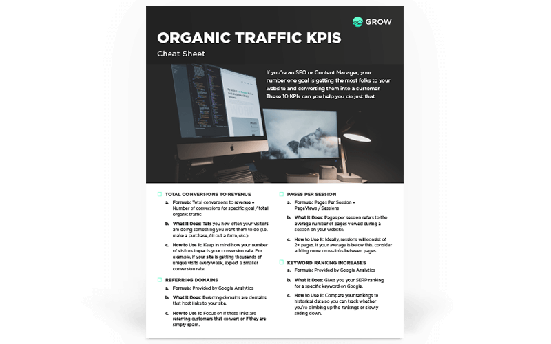 Organic Traffic KPIs Cheat Sheet